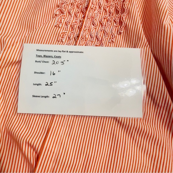 Ralph Lauren Ruffle Shirt Women Sz 14 Button UP Long Sleeve Orange White Striped - Picture 10 of 11